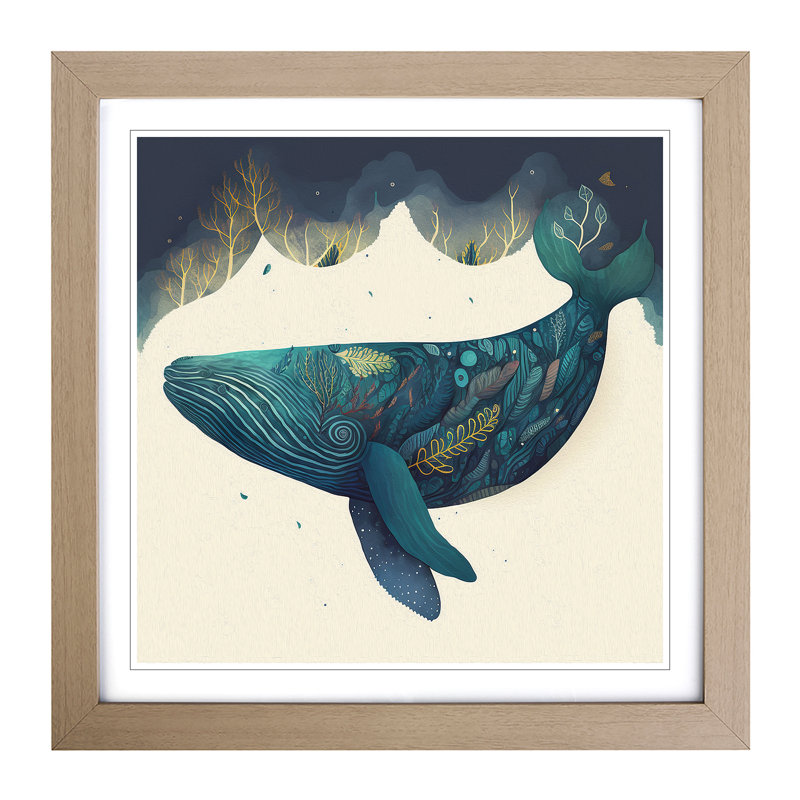 Whale Boho - Framed Print, Oak