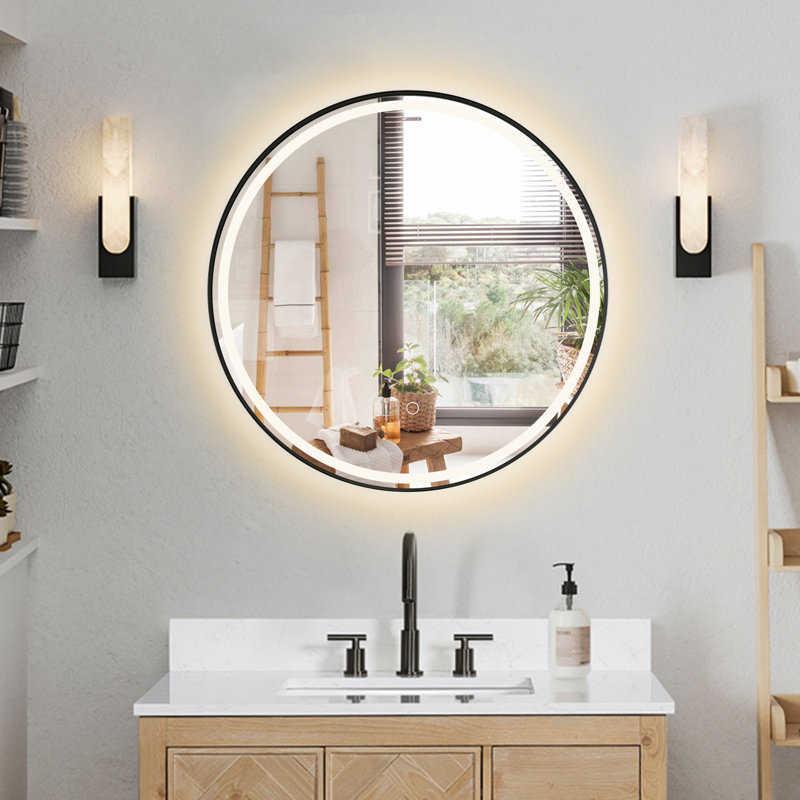 Miroir de salle de bain rond, 24 po x 24 po, Noir
