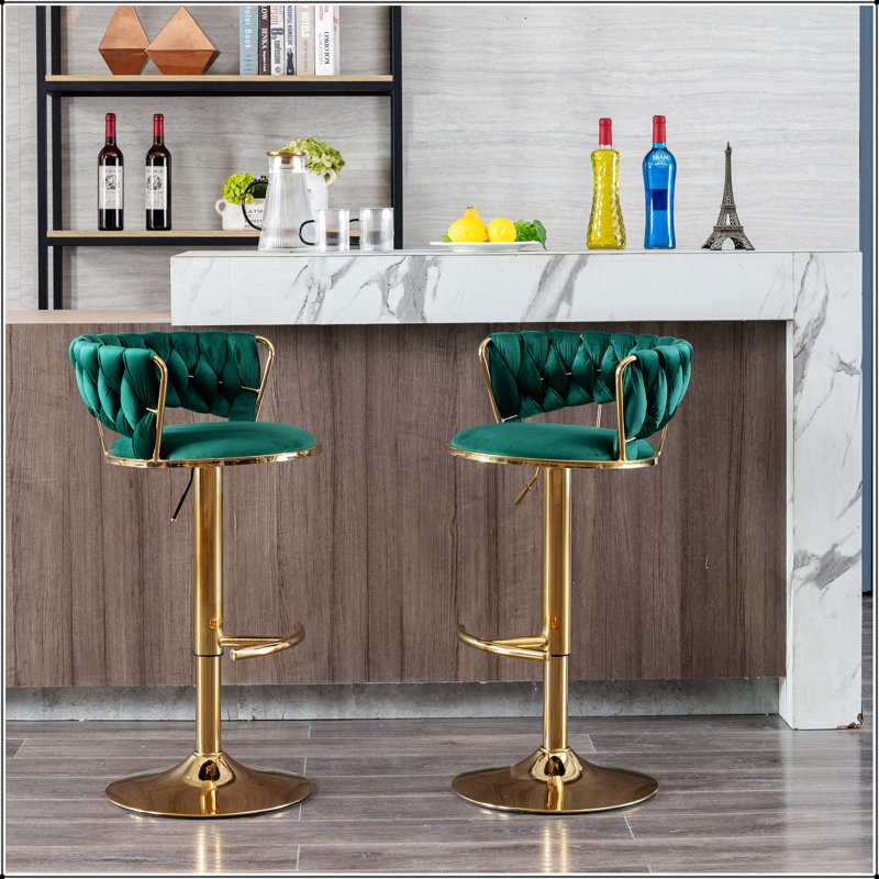 Ensemble de 2 tabourets de bar, avec repose-pieds chromé et base pivotante réglable en hauteur, Vert