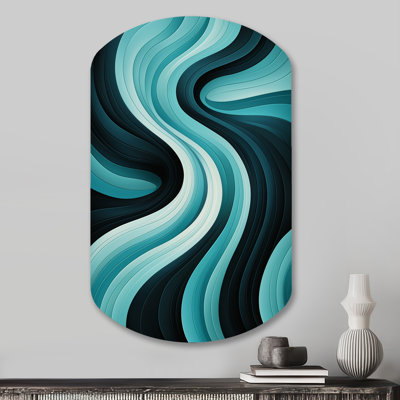 Turquoise noir Opt Art In - Op Art cylindre décoration murale en métal, reproduction d'art asymétrique moderne