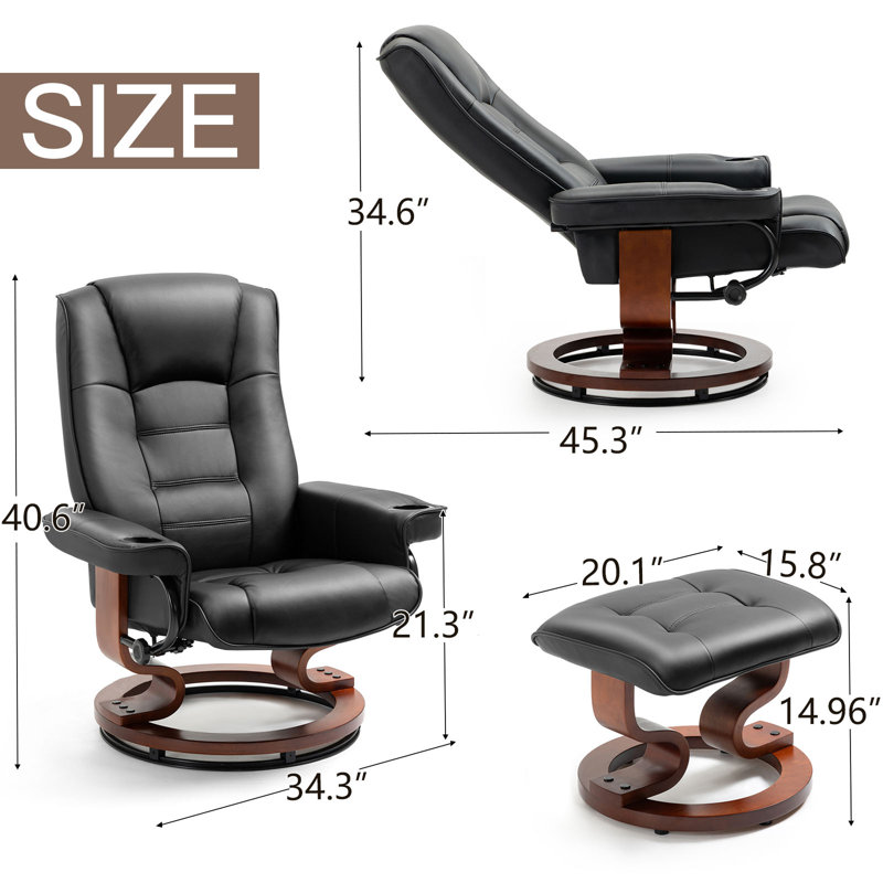 Fauteuil inclinable ergonomique pivotant en cuir 34 po avec repose-pieds Vegan