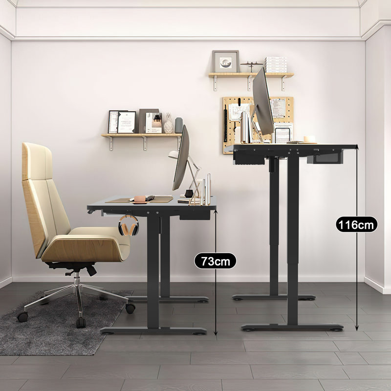Alvana Adjustable Metal Base Standing Desk, 116cm H x 100cm W x 60cm D, Black, Black
