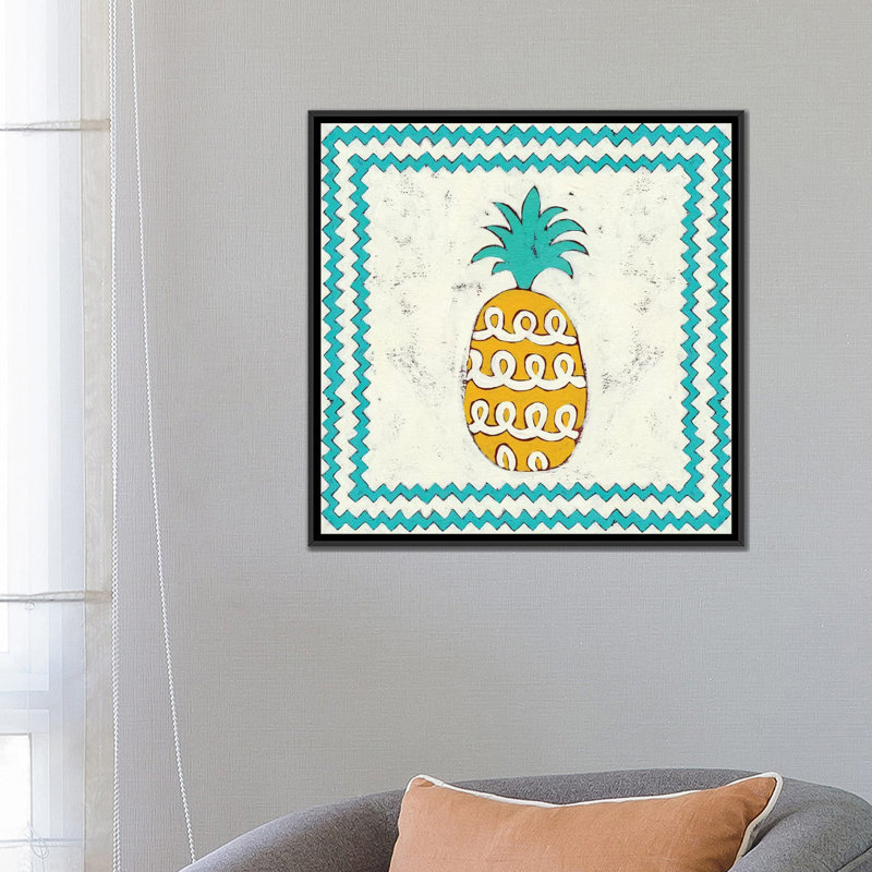 « ananas vacances iv », reproduction d’impression sur toile tendue, H 18 po x l 18 po x P 1,5 po, Toile avec cadre noir