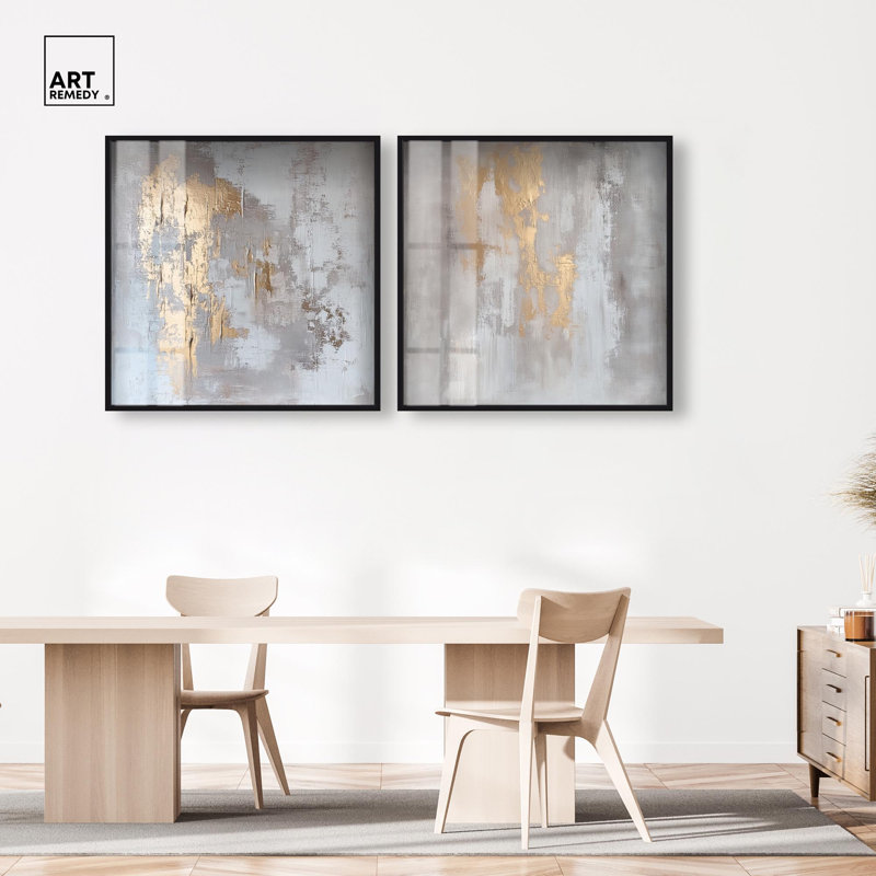 «Rustic Gold Expose © Duo Shadowbox Print Gold Boho» par Art Remedy, cadre noir, 40 x 40, H 41 po x l 41 po, Structure noire
