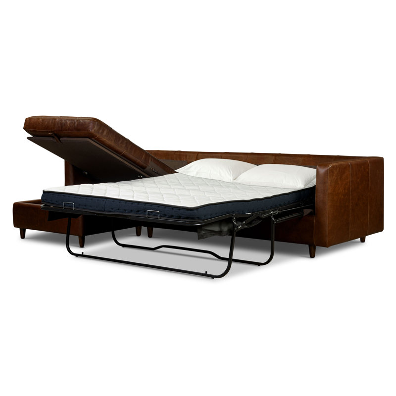 Canapé-lit modulaire en cuir véritable avec rangement Napa, Orienté à gauche (vu de face)