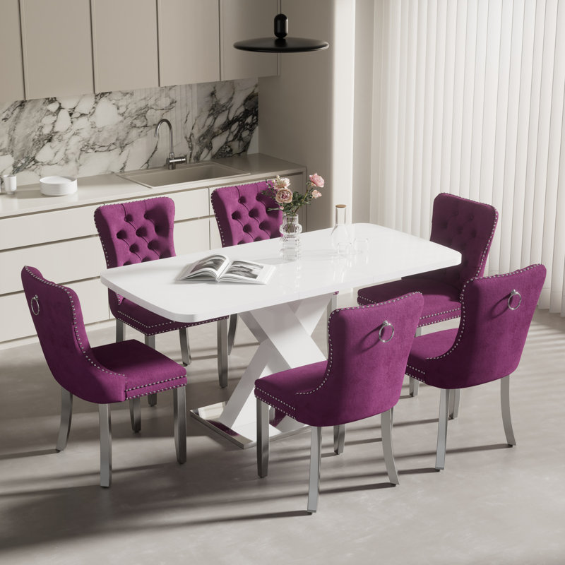 Ensemble de table de salle à manger extensible 47,24 à 63 po, 7, Purple, White