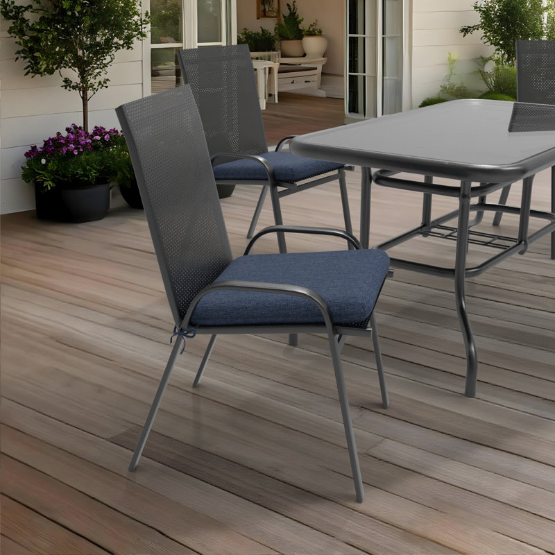 Outdoor Square Dining Chair Cushions, 3" Foam Replacement Cushion, 4, Navy Blue