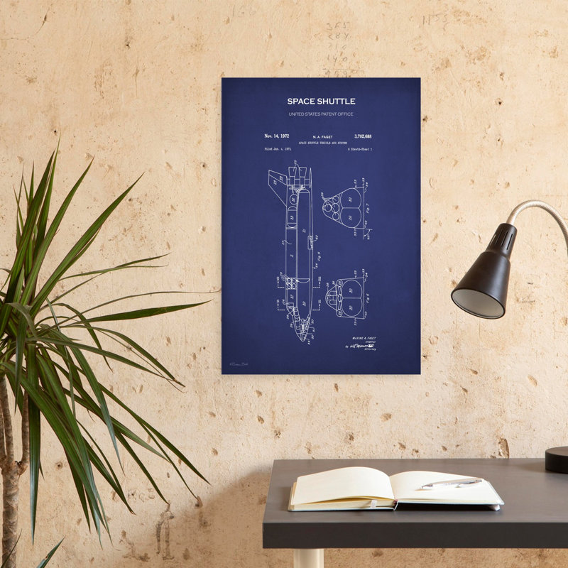 Navette spatiale, brevet d'art contemporain, H 24 po x l 16 po
