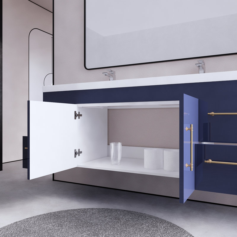 59.05'' Double Bathroom Vanity with Acrylic Top, Navy Blue