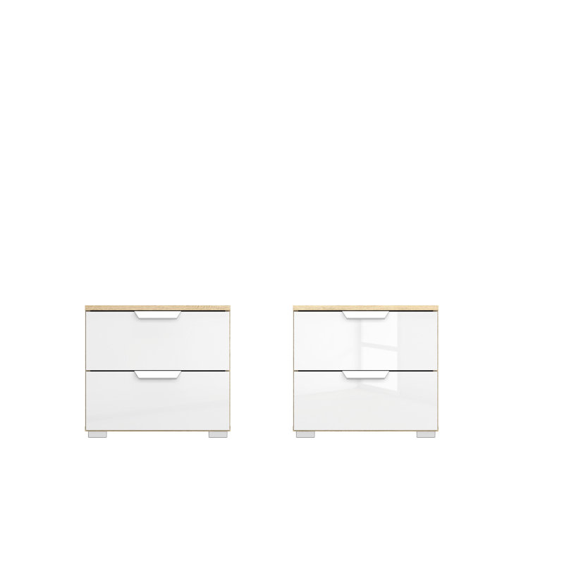 Aditio 2 Drawer Bedside Table, Oak sonoma/High-gloss white