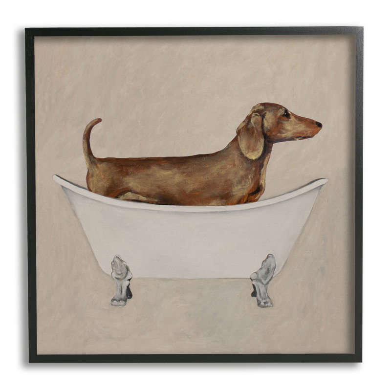 «Dachshund Dog Vintage Bathaign», estampe numérique de Coco de Paris, Giclée encadrée noir minuit