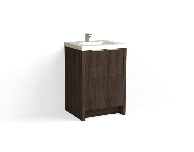 Mesa 24" W Freestanding Single Bathroom Vanity , White Nanomatte/Polished Nickel, Single-Hole, White Matte