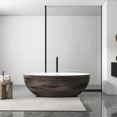 Baignoire de trempage autoportante à surface solide, 67 pouces, blanc mat et noyer, facile à installer, pour les rénovations de salle de bain de taille moyenne dans les hôtels d'une seule pièce, idéal