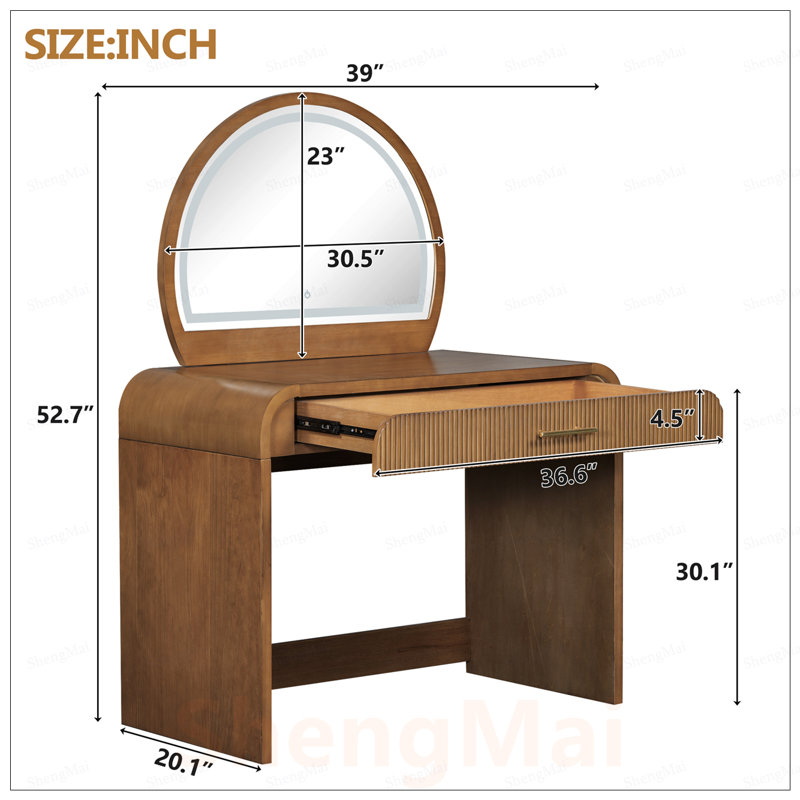 Élégante coiffeuse avec éclairage à DEL et écran tactile, tiroir spacieux pour le rangement et l'organisation de la chambre à coucher