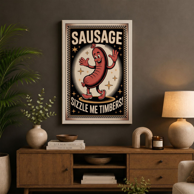 Sizzle Me Timbers Retro - Wrapped Canvas, 36x24 - 91.4 x 61.0 cm, Terracotta Border