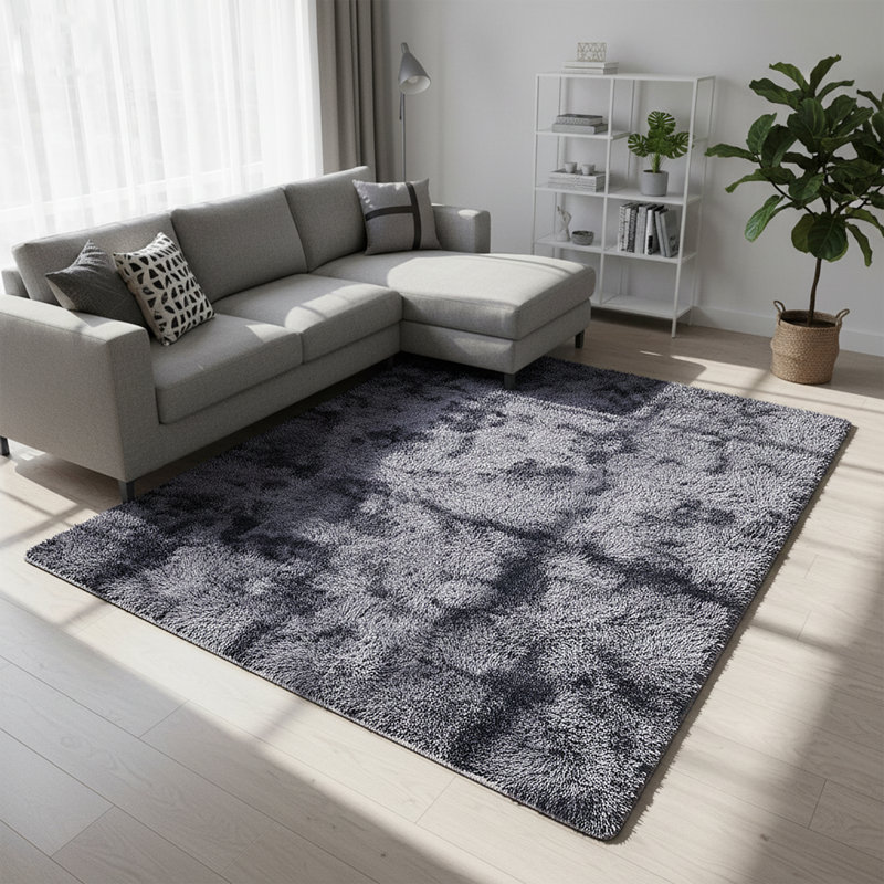 Dark gray shag area rug plush carpet, Rectangle 6' x 9'
