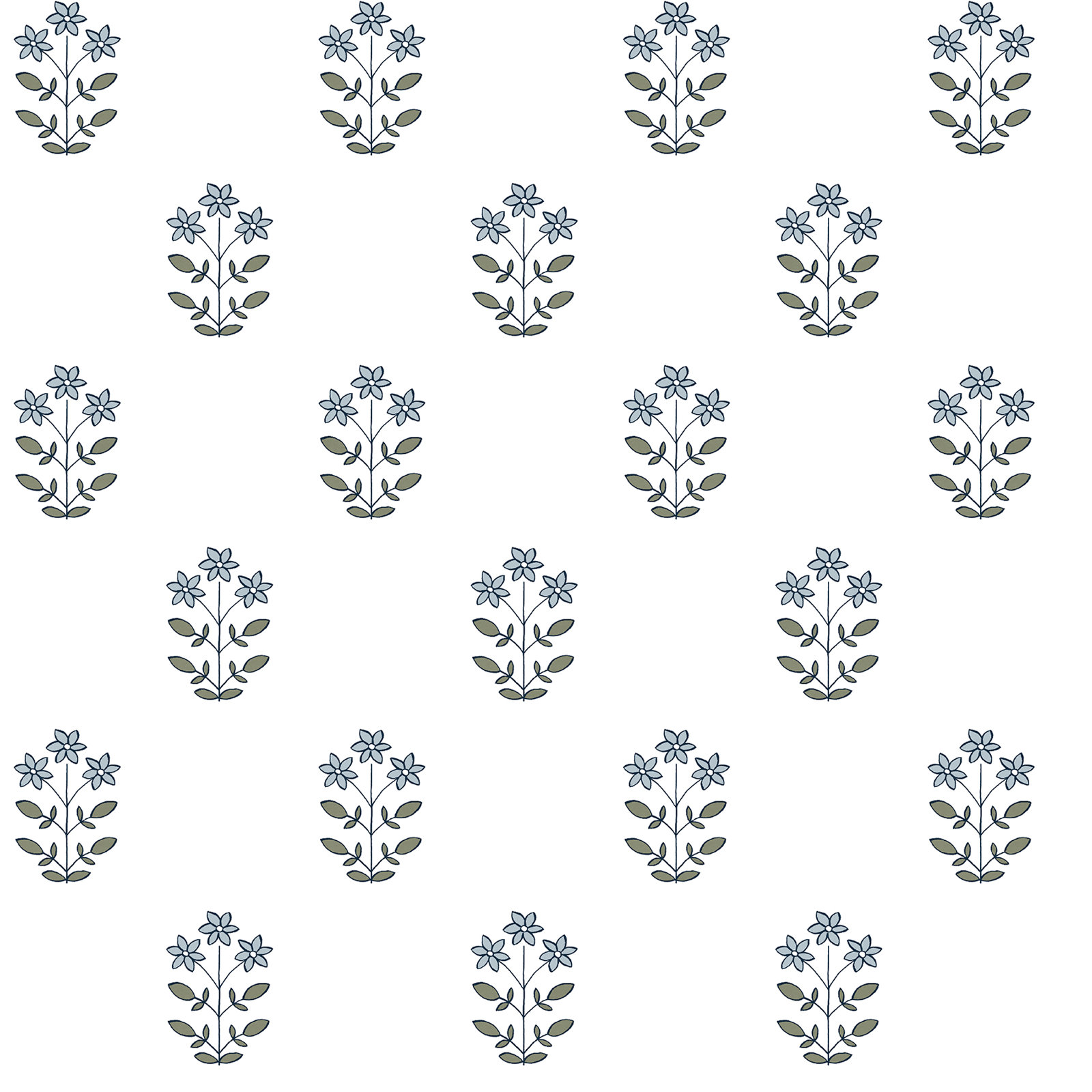 Floral Wallpaper, Blue Heather