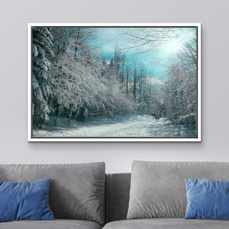 Nature, paysage, pin, forêt, recouvert de neige, sur toile, Cadre blanc, H 24 po x l 36 po x P 1,5 po