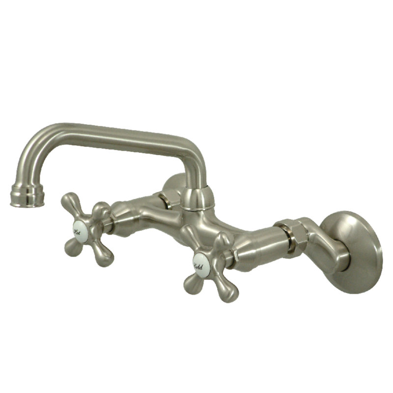 Kingston Brass Kingston Double-Handle 2-Hole Wall-Mount Bridge Kitchen Faucet, Brushed Nickel