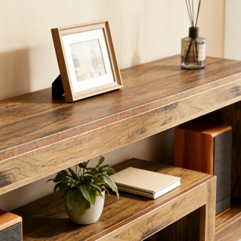 Console rustique industrielle avec casiers de rangement ouverts et tablette inférieure, pour dossier de canapé de salon, couloir ou entrée, grain de bois brun foncé