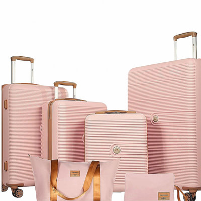 6 Piece Hardshell Luggage Set Hardside Lightweight Suitcase with TSA Lock Spinner Wheels PINK