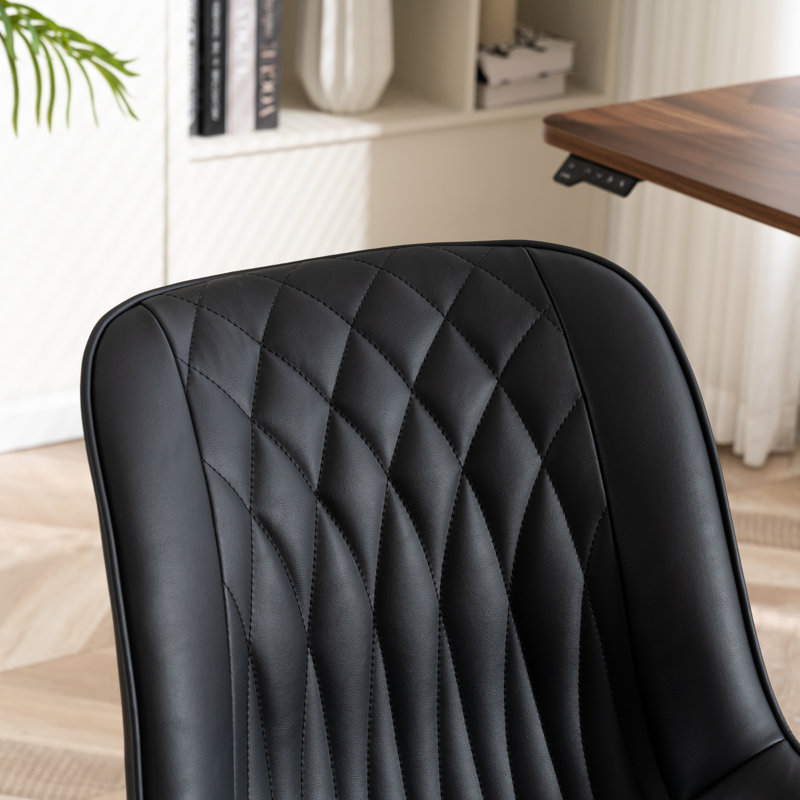 Armless Swivel Office Chair Faux Leather Upholstered Waterproof Desk Chair Ergonomic Adjustable Computer Chair, Black