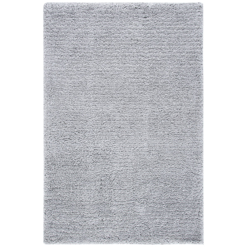 Tapis argenté à poil long fabriqué à la main Antanė, Rectangle 3 pi x 5 pi