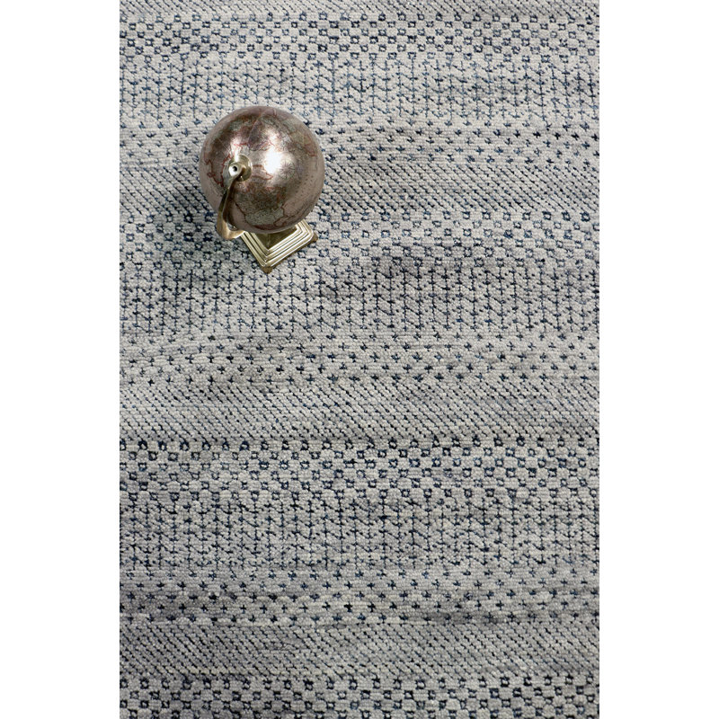 Hand-Knotted Wool/Silk Gray Area Rug, Gray, Rectangle 9' x 12'