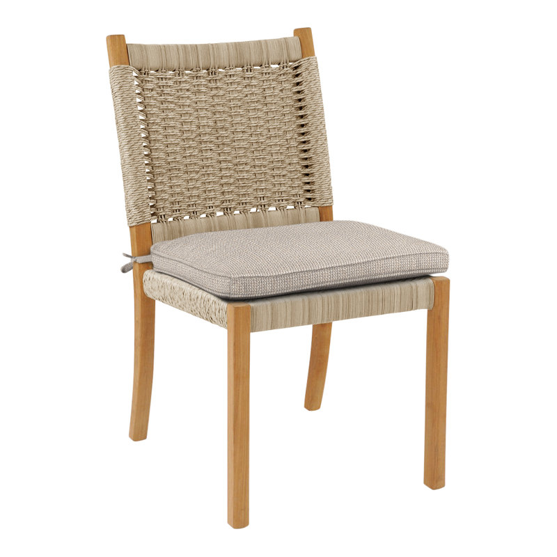 Hudson Teak Patio Dining Chair with Cushion (Set of 2), Demo Putty, Hudson Natural Cord