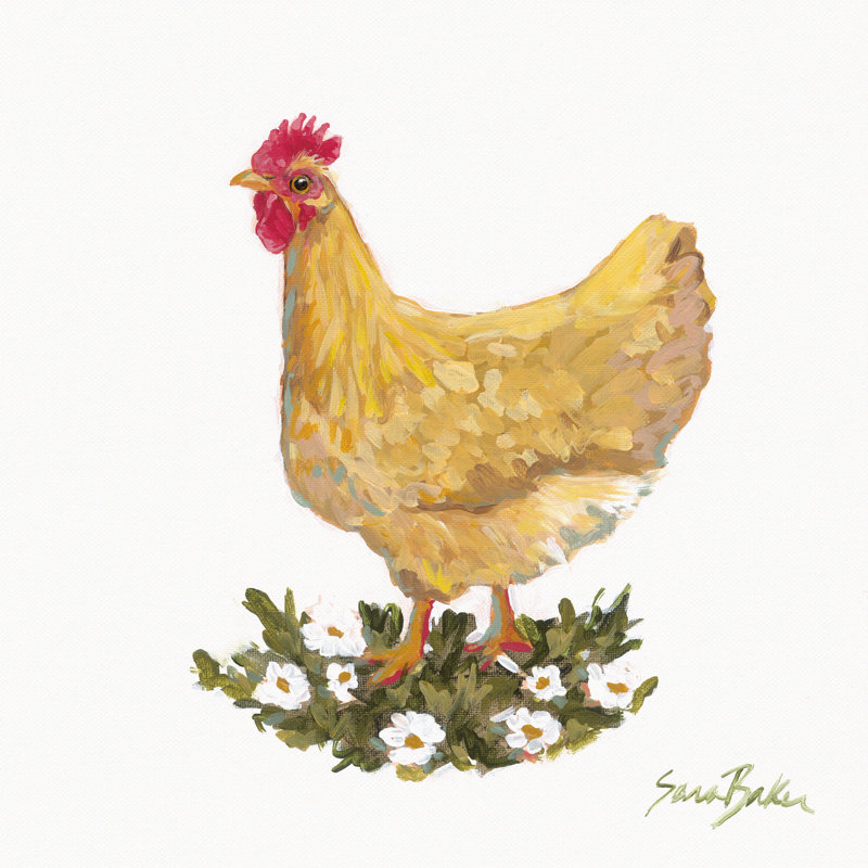 Poulailler et Mme Honey par Sara Baker, Oui, H 36 po x l 36 po, Cadre doré simple