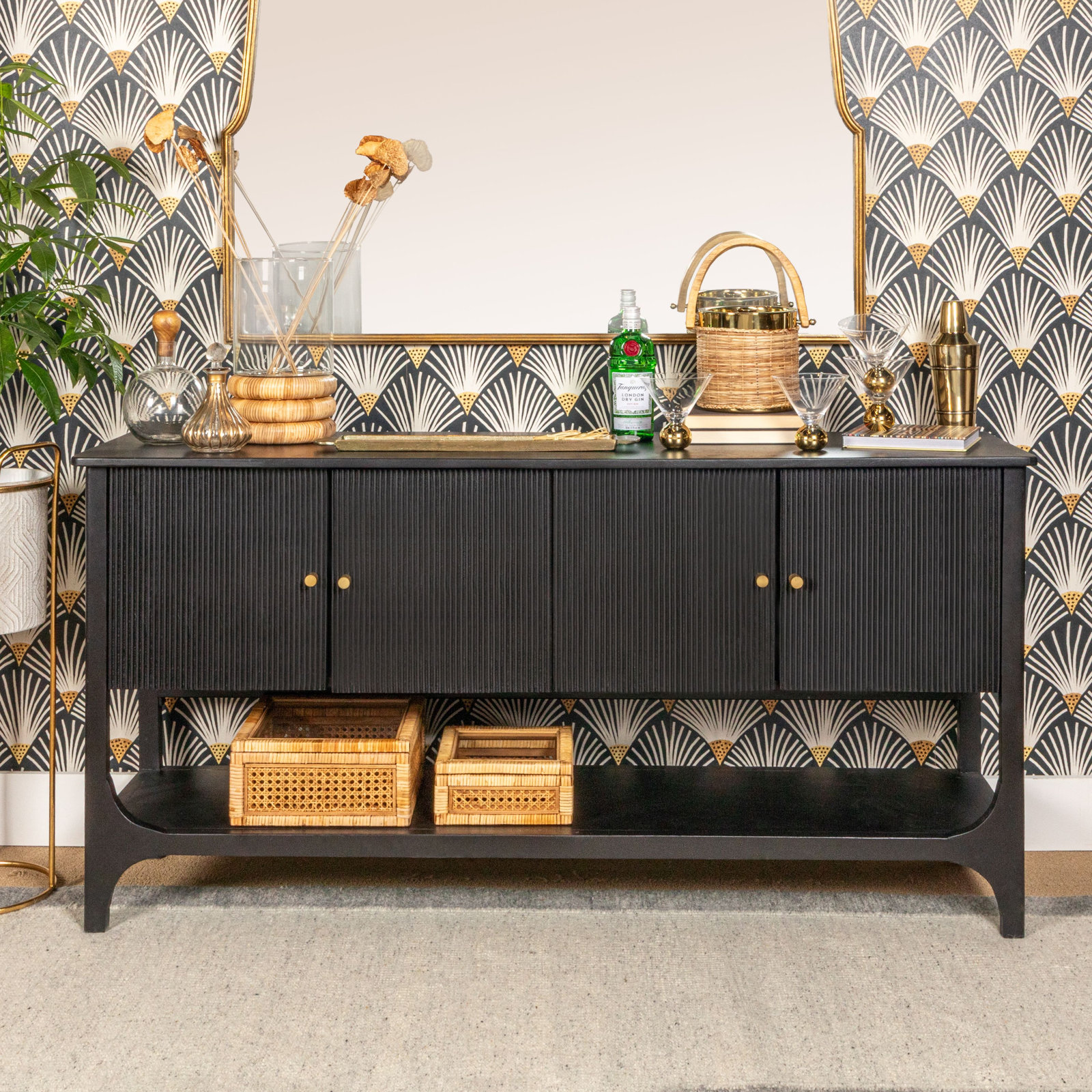 Clifford Solid Mango Wood Sideboard with Grooved Doors