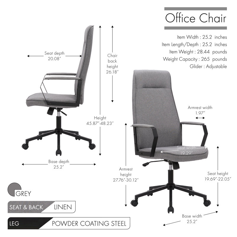 Linen Office Chair with Headrest, Grey