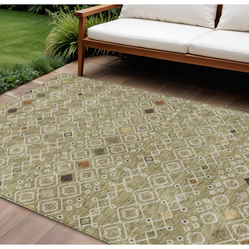 Tapis extérieur lavable géométrique ivoire et beige 10 pi x 14 pi