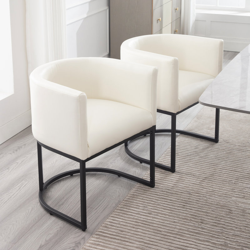 Chaises de salle à manger rembourrées en similicuir, 2, Blanc