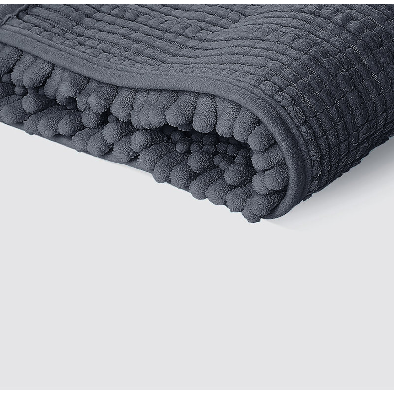 Ensemble de 2 tapis de salle de bain en chenille moelleux et moelleux, L 27 po x L 47 po, Gris foncé
