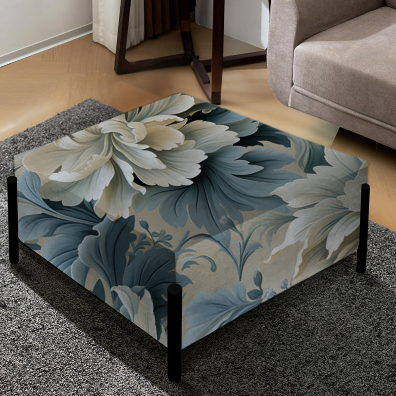 Petal Symphony Blue Damask Harmony I - Grand repose-pieds carré damassé