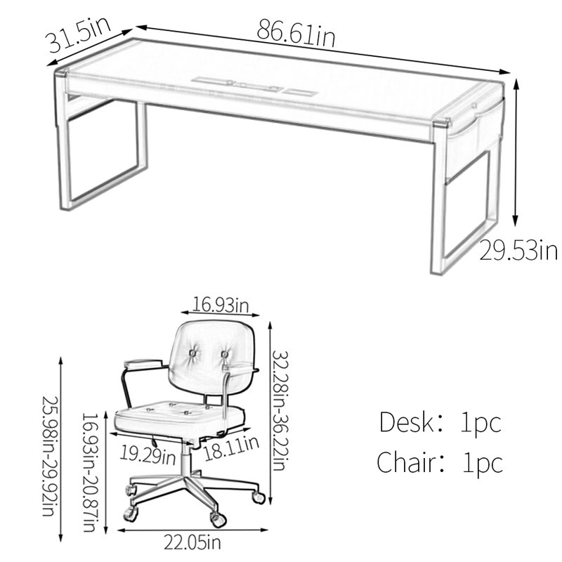 Bureau d'ordinateur, H 29,53 po x l 86,61 po x P 31,5 po