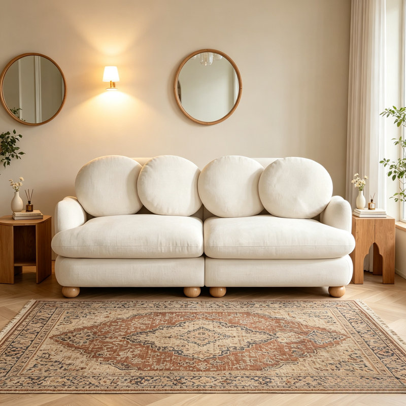 Canapé modulaire 2 places avec 4 coussins décoratifs en chenille Comfy, Beige