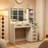 Fluted Makeup Vanity Desk with Mirror and Lights, 43.5'' Vanity Table with Glass Top and Power Outlet, Make Up Vanity with 6 Drawers and Adjustable Shelves for Bedroom (Without Chair)-128585783