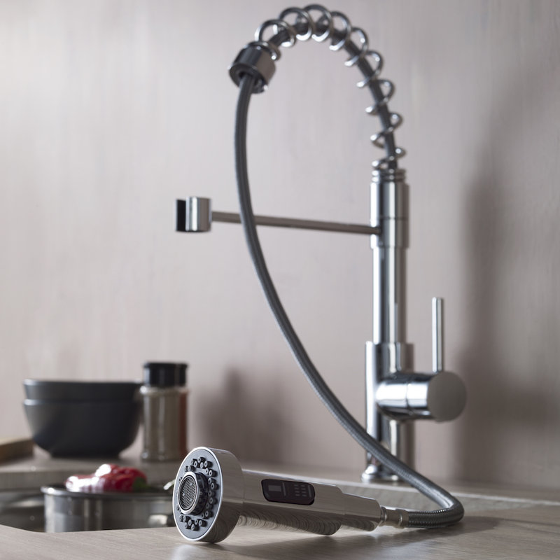 Blossom Commercial Kitchen Faucet – Solid Brass Pull-Down Spring Sink Faucet, Single Handle, 1 or 3 Hole Install for Farmhouse, RV & Utility Sinks