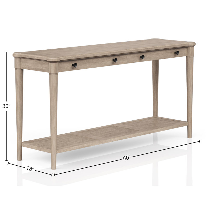 Table couleur sable avec deux tiroirs de rangement et une étagère, largeur 150 cm (59,05 po), finition