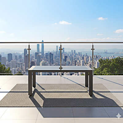 Table basse d'extérieur en aluminium toutes saisons avec plateau en verre trempé