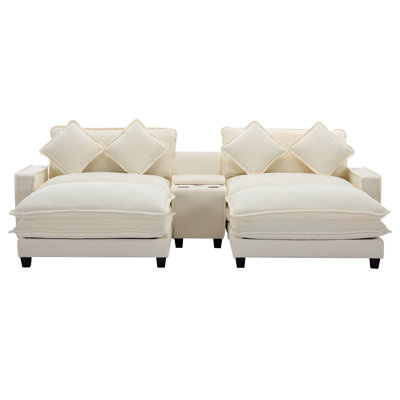 111" Sectional Sofa Chenille Upholstered Sofa With Two Removable Ottoman