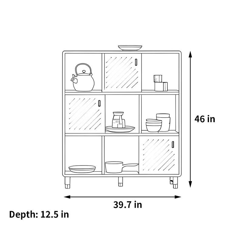 Modern versatile bookcase, (3 shelves) 46"H x 39.7"W x 12.5"D