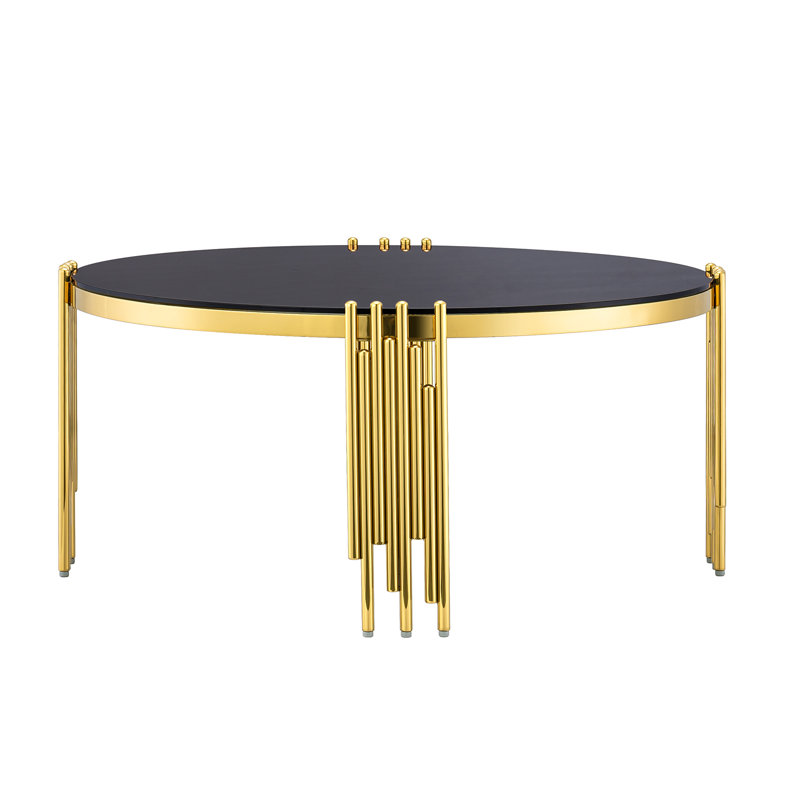 Tarron Round Glass Coffee Table, Black, Gold