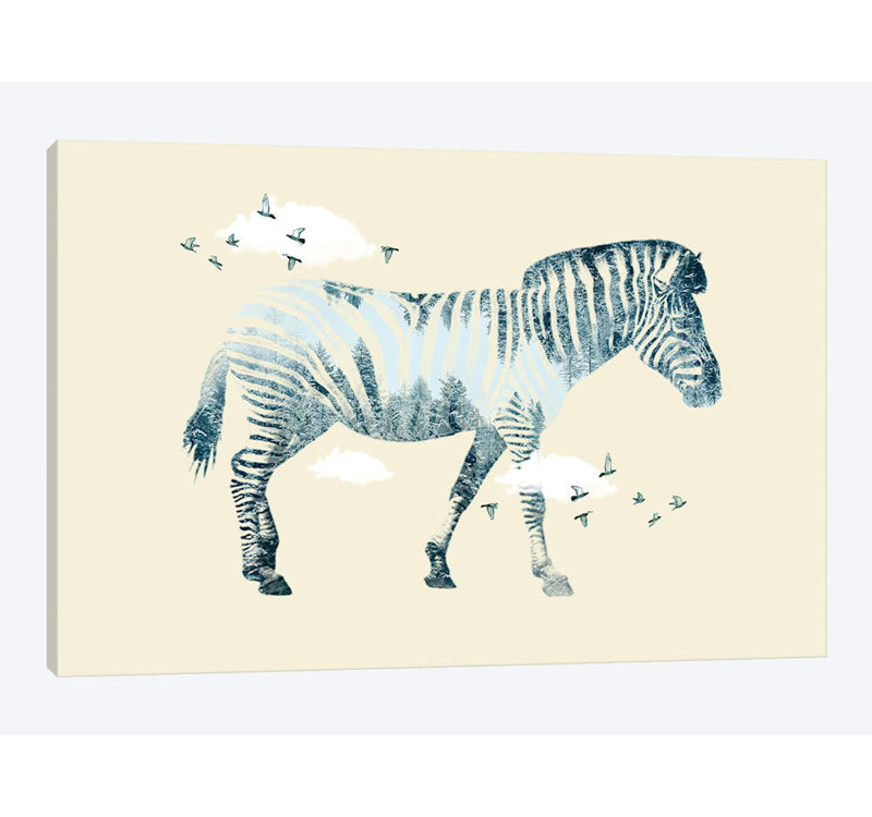 «Zebra Dreaming» par Vin Zezep, reproduction sur toile, H 8 po x l 12 po x P 0,75 po, Toile tendue, Pas de tapis