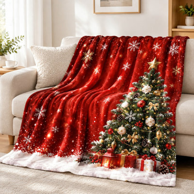 Cozy Christmas Tree Snowflake Blanket, Festive Winter Holiday Plush Throw for Sofa Couch Bedroom Living Room Home Decoration