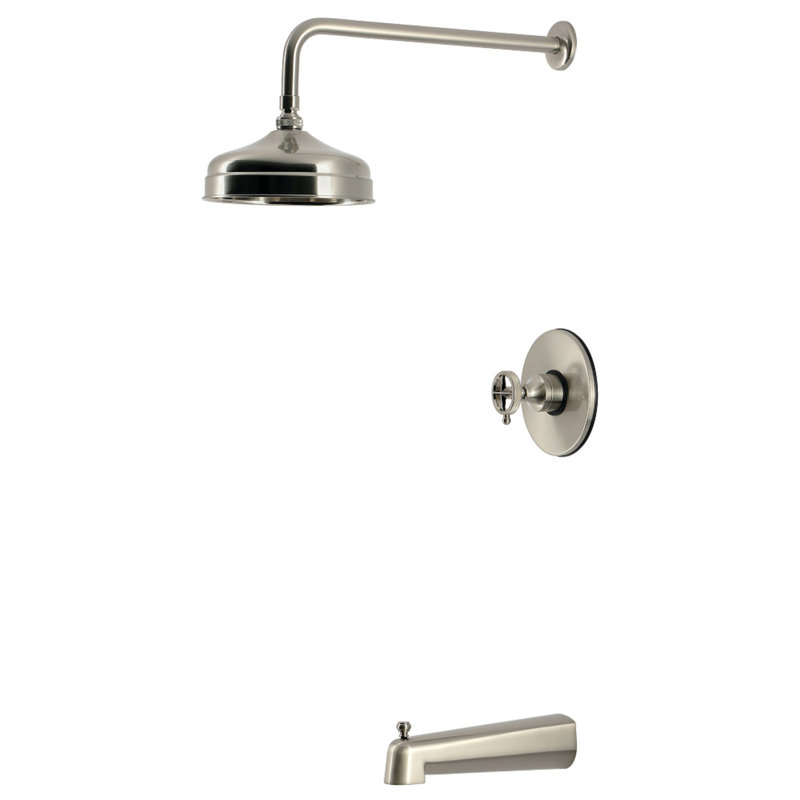 Robinet de baignoire et de douche Kingston Brass Levante à poignée unique moletée et à pression équilibrée, Nickel brossé