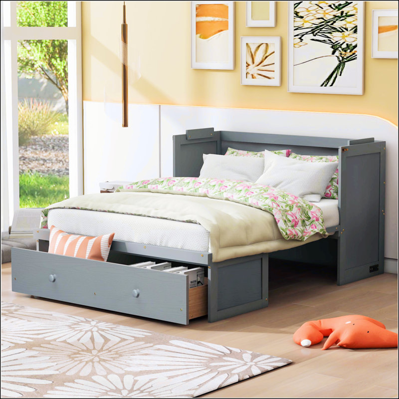 Lit escamotable double avec port USB et grand tiroir