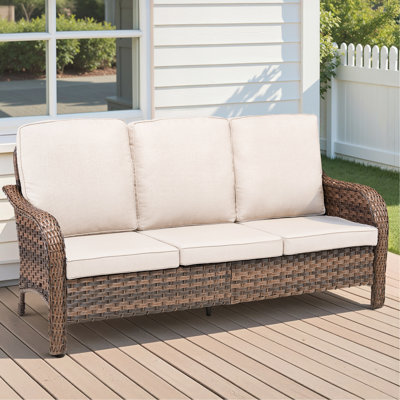Beige 70,9 po Pe 3 places pour l'extérieur, design élégant pour les espaces, coussins résilients avec housses amovibles, entretien facile, confort ergonomique, mobilier résistant aux intempéries et cadre, housses,